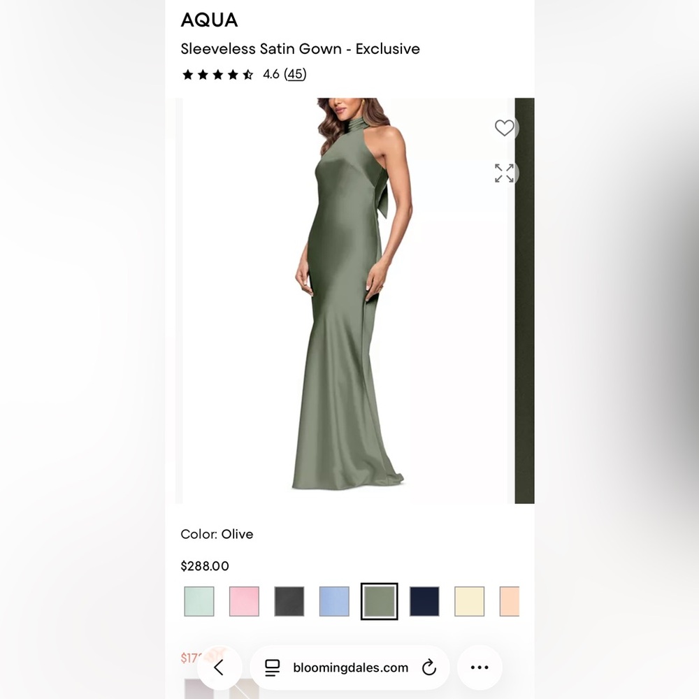 NEW AQUA Olive Green Halter Sleeveless Satin Gown - Size 2 - Picture 4 of 12